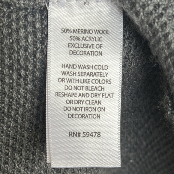 Tahari Gray Merino Wool Blend Open Front Long Sleeve Buckle Detail Cardigan Sz L - Picture 9 of 12